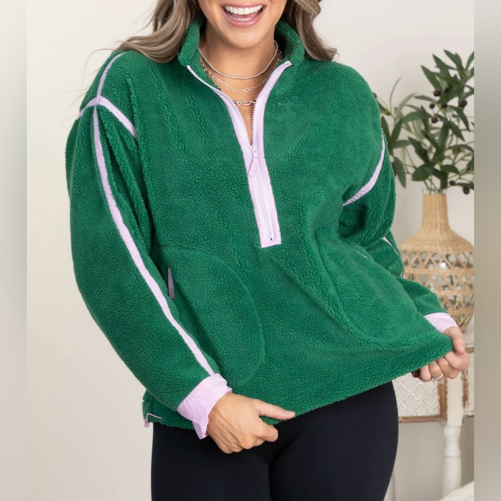 NEW! Bibi Contrast Edge Half Zip Sherpa Jacket